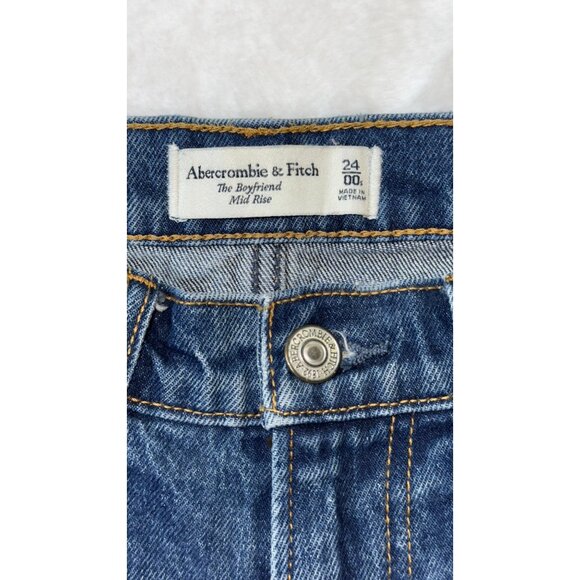 Abercrombie & Fitch Boyfriend Mid Rise Distressed Jeans Women's 24/00 Blue Denim - Picture 2 of 8
